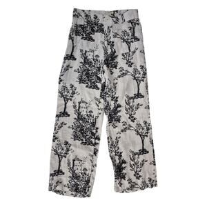 JOIE 100% Linen Wide Leg Gray/BLK Toile Printed Pants Casual Beach Resort  6 NWT